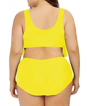 Women's Plus Size Swimwear 2 Piece High Waisted Swimsuit Ruffle Bikini - 02 Yellow - CL18TCX2NNN $21.80-Tankinis