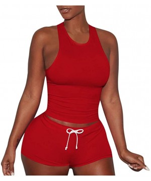 Women's 2 Piece Shorts Set - Sexy Outfits Crop Top + Shorts Tracksuit - Red - C31997G2AWY $22.78-Board Shorts