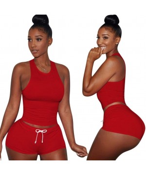 Women's 2 Piece Shorts Set - Sexy Outfits Crop Top + Shorts Tracksuit - Red - C31997G2AWY $22.78-Board Shorts