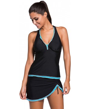 Side Slanted Two-Piece Swimsuit Swimdress and Skirt Set - Black Blue - C718U47T5UR $26.12-Racing