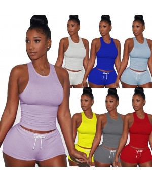 Women's 2 Piece Shorts Set - Sexy Outfits Crop Top + Shorts Tracksuit - Red - C31997G2AWY $22.78-Board Shorts