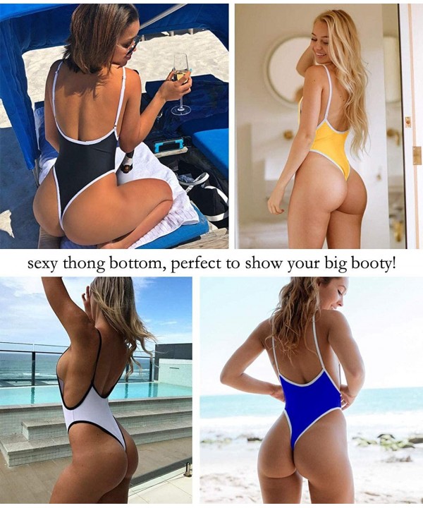 Swimsuits for Women Sexy Monokini Deep V One Piece Bathing Suits Backless Cheeky Swimwear Semi Thong Bikini Deep Blue - CQ18C...