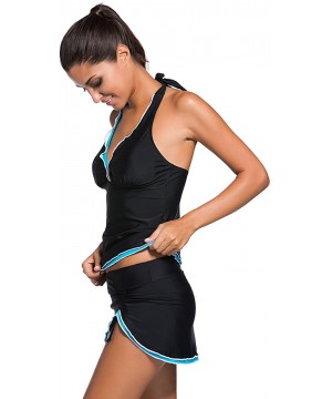 Side Slanted Two-Piece Swimsuit Swimdress and Skirt Set - Black Blue - C718U47T5UR $26.12-Racing