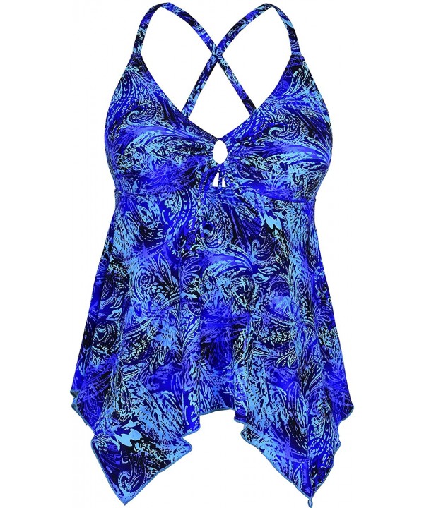 Women's Tankini Swimsuits Modest Flowy Crossback Plus Size Bathing Suit Top - Blue - C3186T285XZ $21.75-Tankinis