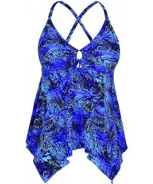 Women's Tankini Swimsuits Modest Flowy Crossback Plus Size Bathing Suit Top - Blue - C3186T285XZ $21.75-Tankinis