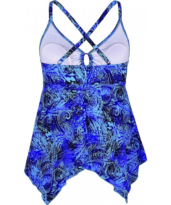 Women's Tankini Swimsuits Modest Flowy Crossback Plus Size Bathing Suit Top - Blue - C3186T285XZ $21.75-Tankinis