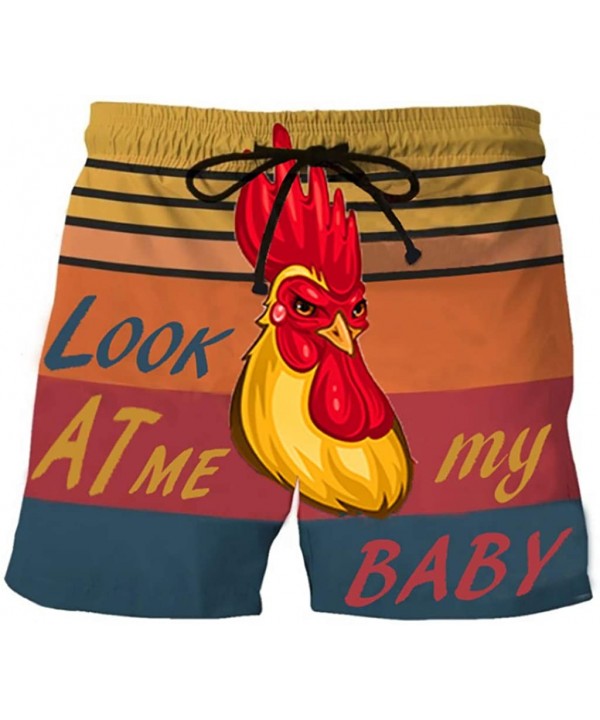 Swimming Trunks for Men- Summer Funny Rooster Print Beach Shorts Swimwear - Orange - CG19DHCMWIN $18.10-Board Shorts