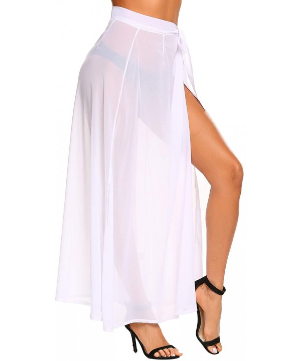 Women's Sarong Swimsuit Cover Up Summer Chiffon Short Sarong Beach Sheer Wrap Skirt Swimwear Bikini Cover ups White - CM18UD3...