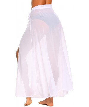 Women's Sarong Swimsuit Cover Up Summer Chiffon Short Sarong Beach Sheer Wrap Skirt Swimwear Bikini Cover ups White - CM18UD3...