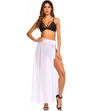 Women's Sarong Swimsuit Cover Up Summer Chiffon Short Sarong Beach Sheer Wrap Skirt Swimwear Bikini Cover ups White - CM18UD3...