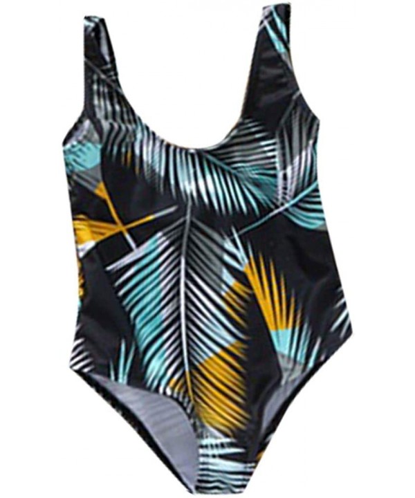 Swimsuit One Piece Leaves Printed V Neck Family Matching Womens Mens Girls Boys Swimwear Bathing Suits Beachwear Black - C019...