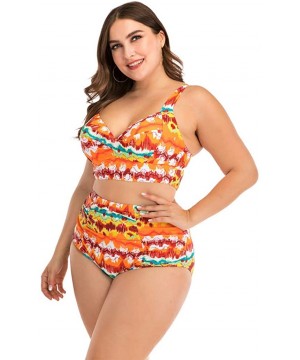 Plus Size Womens High-Waisted Bikini Set Two Pieces Beach Swimwear Bathing Suit Swimsuits - 025 Yellow - CJ194DQL4U6 $11.27-B...