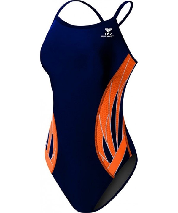 SPORT Women's Phoenix Splice DiamondFit Swimsuit - Navy/Orange - CS11EF3OQKF $37.88-Racing