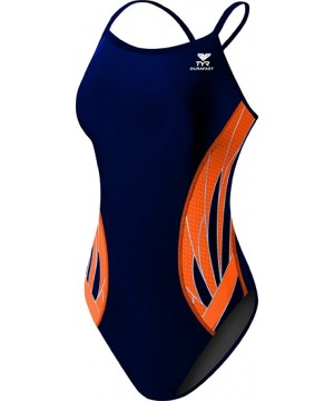 SPORT Women's Phoenix Splice DiamondFit Swimsuit - Navy/Orange - CS11EF3OQKF $37.88-Racing