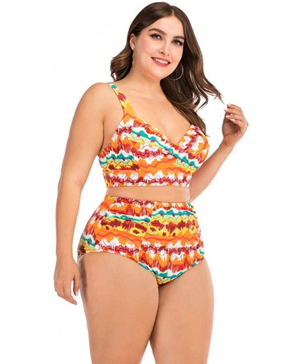 Plus Size Womens High-Waisted Bikini Set Two Pieces Beach Swimwear Bathing Suit Swimsuits - 025 Yellow - CJ194DQL4U6 $11.27-B...