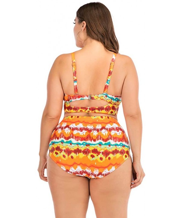 Plus Size Womens High-Waisted Bikini Set Two Pieces Beach Swimwear Bathing Suit Swimsuits - 025 Yellow - CJ194DQL4U6 $11.27-B...