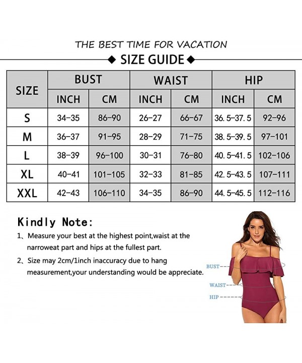 Women One Piece Flounce Swimsuit Vintage Printed Off Shoulder Flounce Ruffled Swimwear Bathing Suit - Magenta - CV18SX6HSG7 $...