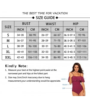 Women One Piece Flounce Swimsuit Vintage Printed Off Shoulder Flounce Ruffled Swimwear Bathing Suit - Magenta - CV18SX6HSG7 $...