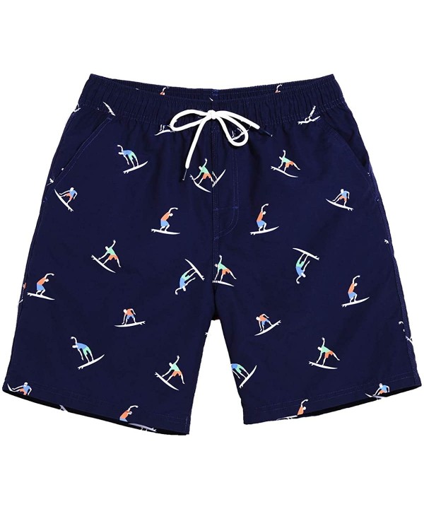 Mens Swim Trunks Quick Dry Beachwear Board Shorts Swimwear with Mesh Lining - Blue Surf - CF18TTUL223 $14.50-Board Shorts