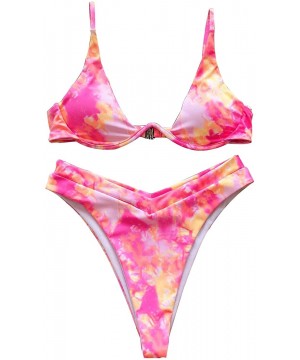 Women's Underwired Tie Dye Triangle Bathing Two Pieces Swimsuit Bikini Set - Pink - C0196D080H0 $17.84-Sets