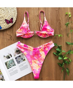 Women's Underwired Tie Dye Triangle Bathing Two Pieces Swimsuit Bikini Set - Pink - C0196D080H0 $17.84-Sets