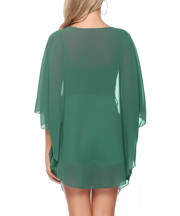 Women's Lightweight Chiffon Cover Up Sheer Kimono 3/4 Sleeve Cardigan - Dark Green - C218UDLQRCL $19.14-Cover-Ups