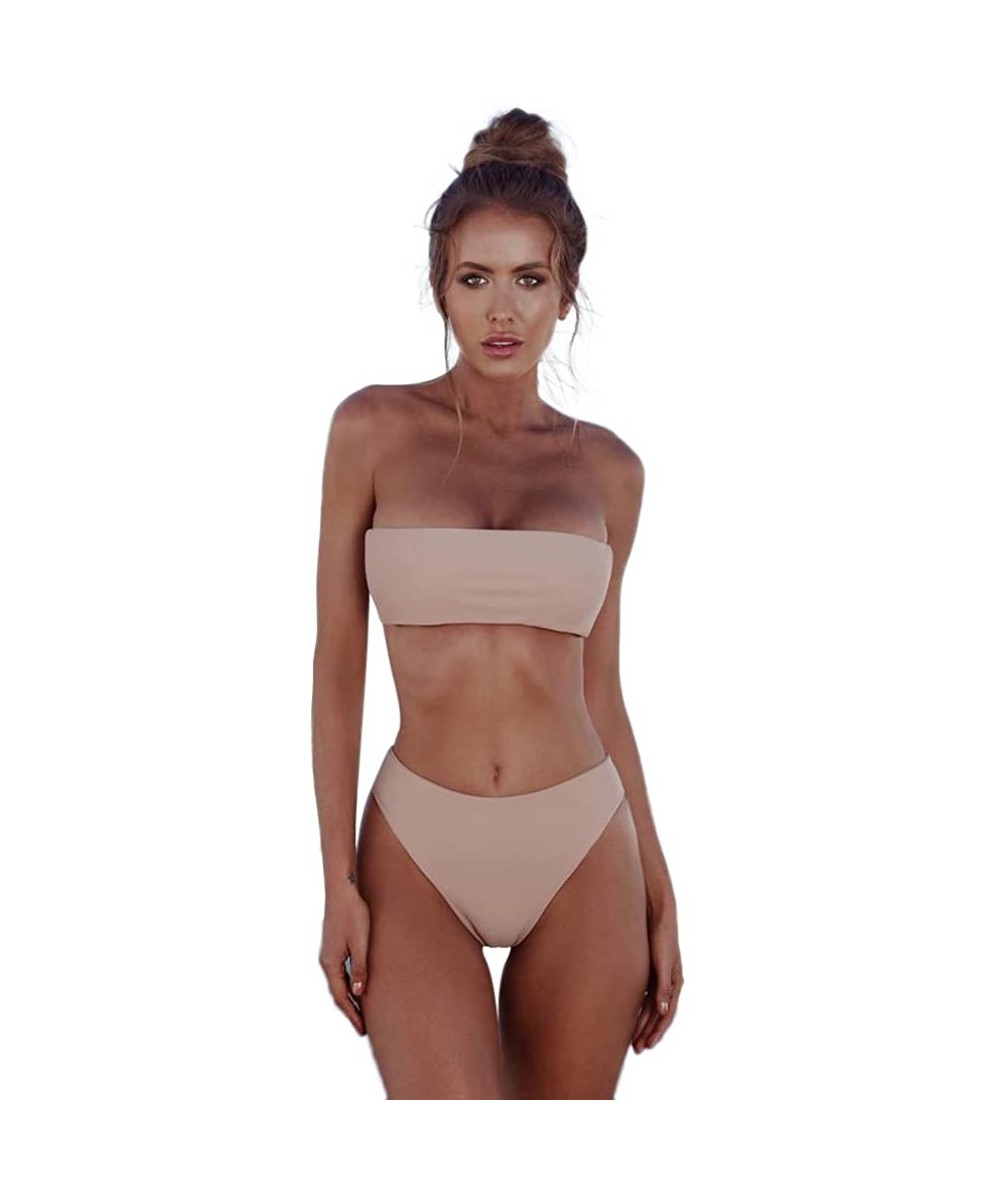 Women Bandeau Bandage Bikini Set Push-Up Brazilian Swimwear Beachwear Swimsuit - Pink - CS1908DH5WL $30.53-Sets