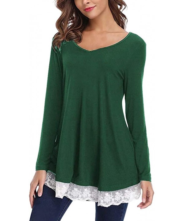 Blouses for Womens- Women Casual Long Sleeve Loose Lace Hem Tops Tunic Blouses - Green - C218N0QAX4O $17.68-Bottoms