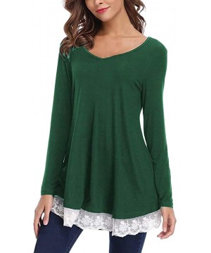 Blouses for Womens- Women Casual Long Sleeve Loose Lace Hem Tops Tunic Blouses - Green - C218N0QAX4O $17.68-Bottoms