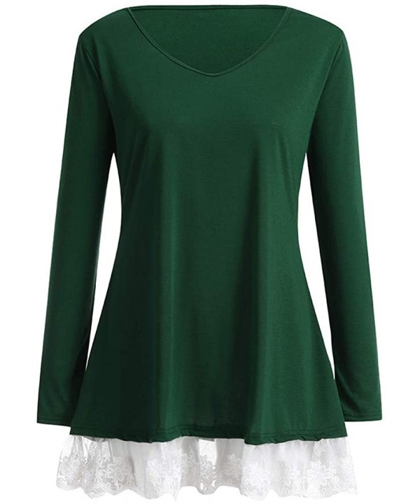 Blouses for Womens- Women Casual Long Sleeve Loose Lace Hem Tops Tunic Blouses - Green - C218N0QAX4O $17.68-Bottoms