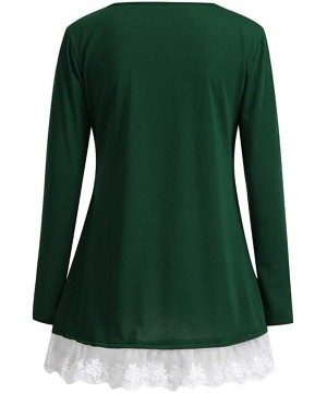 Blouses for Womens- Women Casual Long Sleeve Loose Lace Hem Tops Tunic Blouses - Green - C218N0QAX4O $17.68-Bottoms