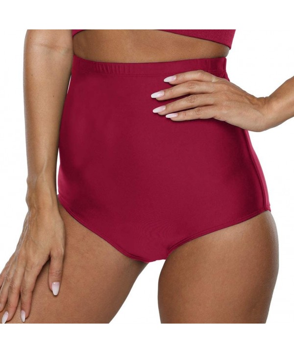 Women's Swim Bottom Ultra High Waisted UPF50+ Swimsuit Bikini Brief - Burgundy - C7195A8IKZL $14.69-Bottoms