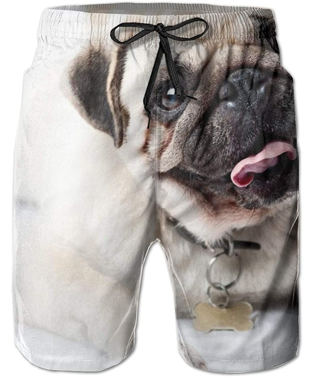 Men Summer Beach Board Shorts Swim Trunks with Pockets (Wild Thanksgiving Turkey) - White Pug - CS18WX7AEEH $28.00-Board Shorts