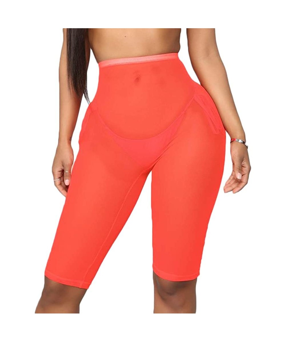 Women See Throug Mesh Fishnet Swimsuit Cover up Pants Bikini Bottom Cover up Shorts - Orange-1 - CH18QYLDIT5 $10.52-Cover-Ups