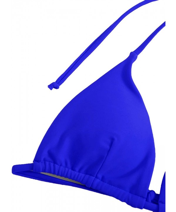 Women's 2 Pieces Solid Drawstring Halter Top with Tie Side Bikini Set - 1-blue - CD18AZSRMHE $15.10-Sets