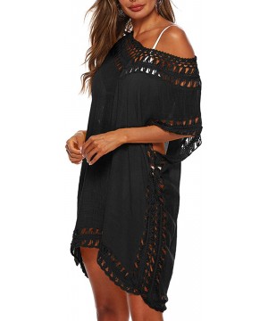 Swimsuit Cover Ups for Women Mesh Beach Cover Ups Crochet Chiffon Tassel Bathing Suit Bikini Wear Coverups Dress - Plus-black...