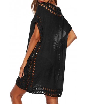 Swimsuit Cover Ups for Women Mesh Beach Cover Ups Crochet Chiffon Tassel Bathing Suit Bikini Wear Coverups Dress - Plus-black...