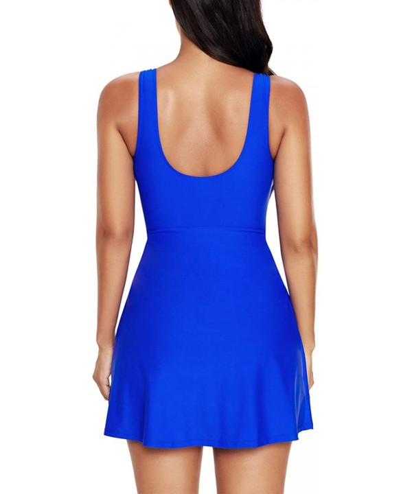 Women's One Piece Swimdress Tummy Control Swimsuit Long Torso Skirted Bathing Suit - Blue - CR1933C4L8A $24.94-One-Pieces