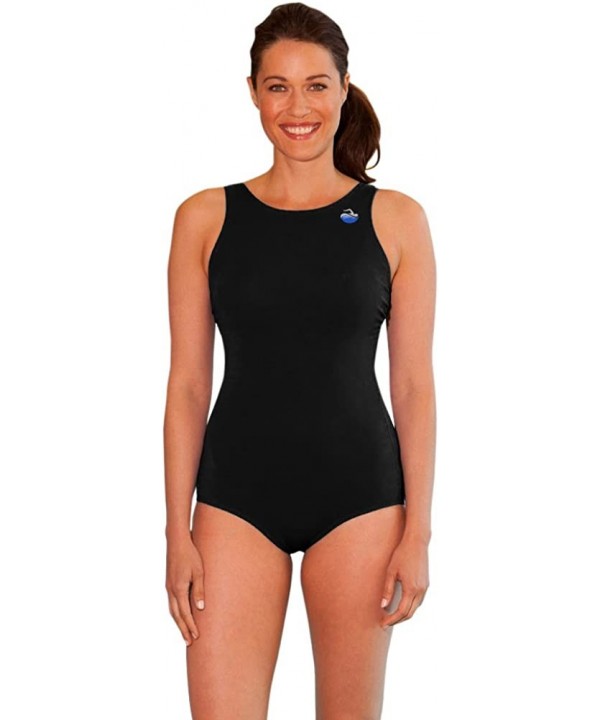 Chlorine Resistant Solid Black High Neck One Piece - Black - CB18EGUXUGW $50.56-Racing