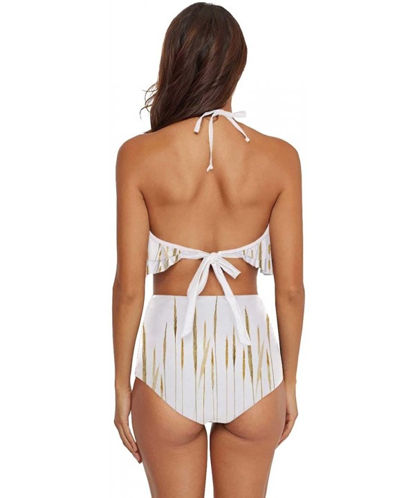 Women Ruffle Halter Swimsuit Backless Bikini Set Floral - Multi 36 - CW190ECTLZQ $41.21-Tankinis