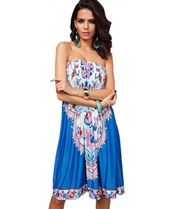 Women's Fashion Spring Summer Flower Print Resort Beach Sundress - Blue - CZ12GN30SJH $15.71-Cover-Ups