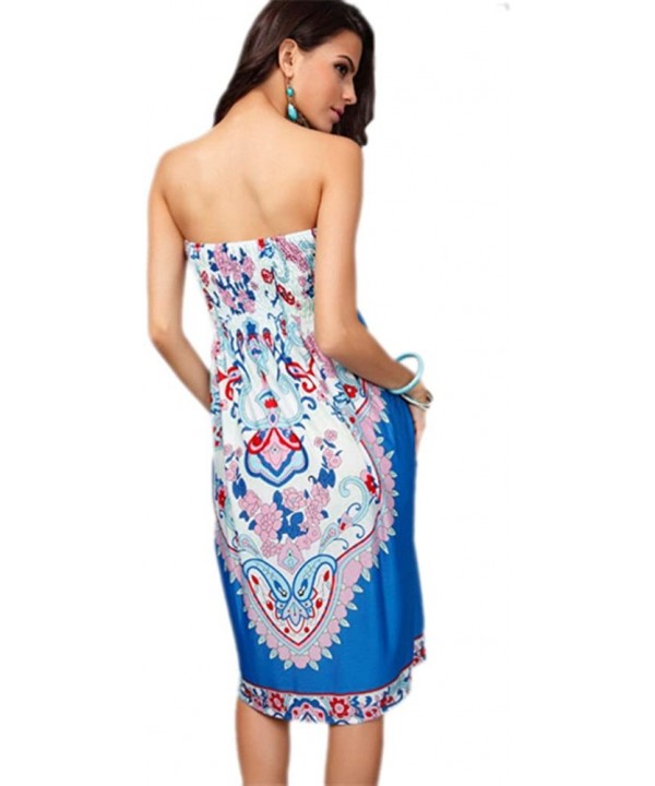 Women's Fashion Spring Summer Flower Print Resort Beach Sundress - Blue - CZ12GN30SJH $15.71-Cover-Ups