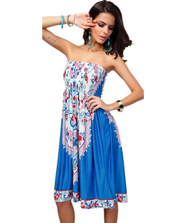 Women's Fashion Spring Summer Flower Print Resort Beach Sundress - Blue - CZ12GN30SJH $15.71-Cover-Ups