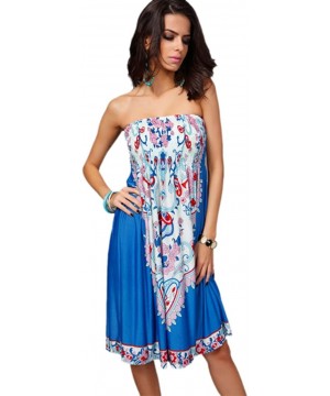 Women's Fashion Spring Summer Flower Print Resort Beach Sundress - Blue - CZ12GN30SJH $15.71-Cover-Ups