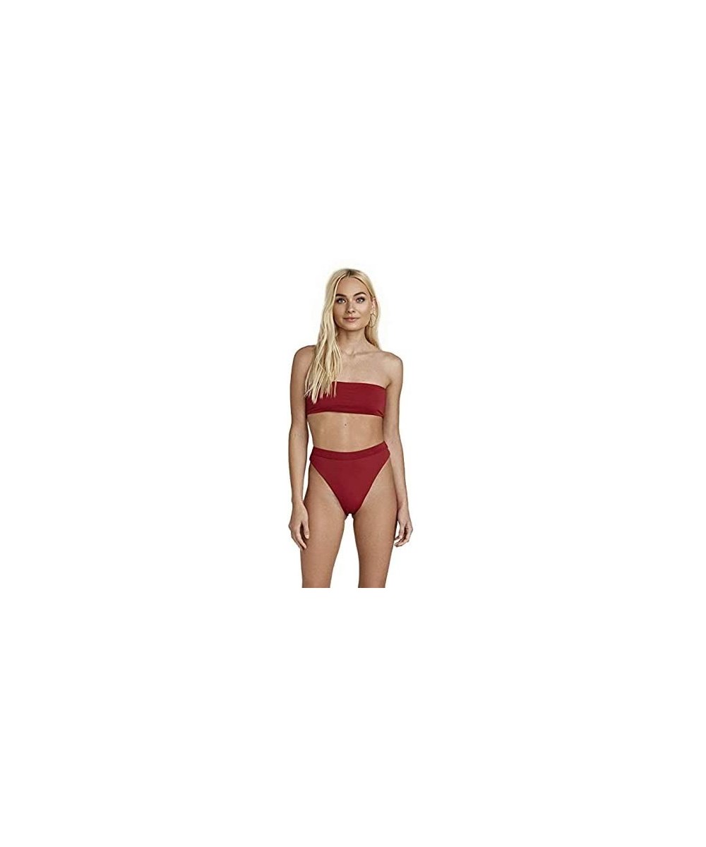 Seamless Cheeky Coverage Hi-Waist Banded Bikini Bottom - Burgundy - CN18NYNQYK7 $28.94-Bottoms