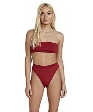 Seamless Cheeky Coverage Hi-Waist Banded Bikini Bottom - Burgundy - CN18NYNQYK7 $28.94-Bottoms