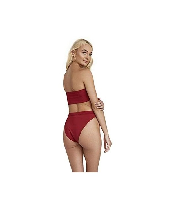 Seamless Cheeky Coverage Hi-Waist Banded Bikini Bottom - Burgundy - CN18NYNQYK7 $28.94-Bottoms