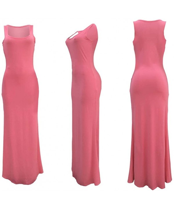 Womens Casual Plain Maxi Long Dress Sexy Sleeveless Bodycon Summer Beach Swing Tank Dress Plus Size - Rose - C019CYTDOT3 $21....