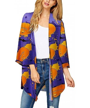 Floral Cover Up Cardigan Loose Kimono for Women Casual Tops Blouse Capes - Halloween Purple - CR18YSYAYXA $12.64-Cover-Ups