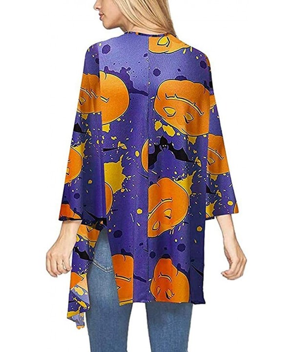 Floral Cover Up Cardigan Loose Kimono for Women Casual Tops Blouse Capes - Halloween Purple - CR18YSYAYXA $12.64-Cover-Ups